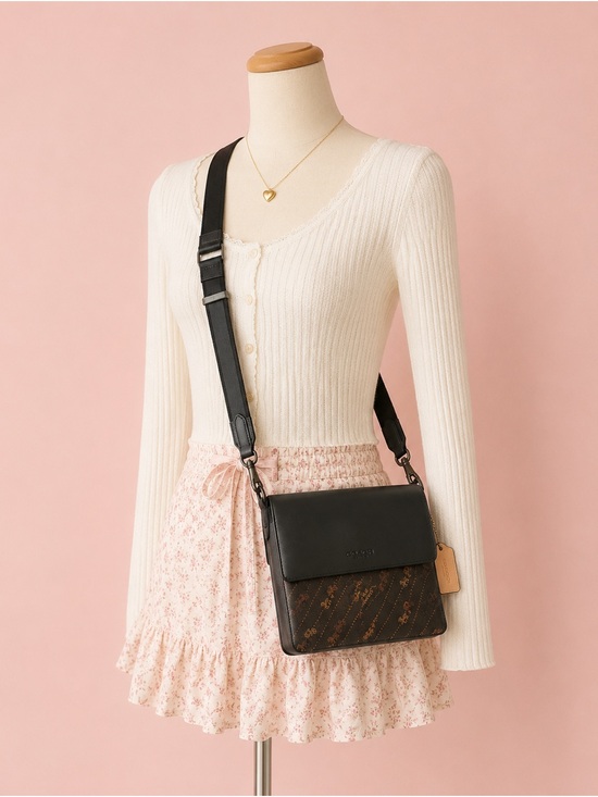 Coach Handbags - Coach Black & Brown Signature Canvas Flap Crossbody